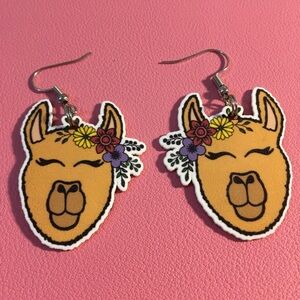Llama Earrings with Floral Accents Boho